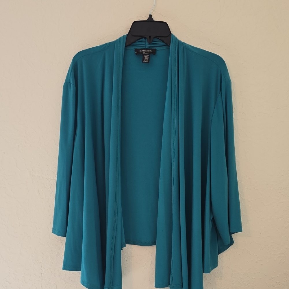 R & M Richards Turquoise Open Cardigan